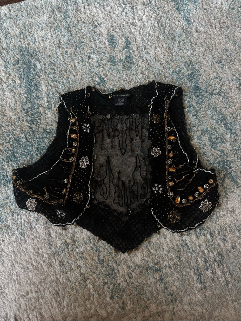 Y2K Heart Moon Star Black Beaded Embellished Cropped Vest